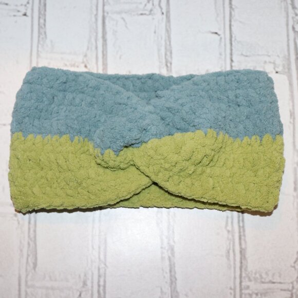 💚💙 Chunky Crochet Headband – Green & Blue · Handmade · One Size - Picture 1 of 4